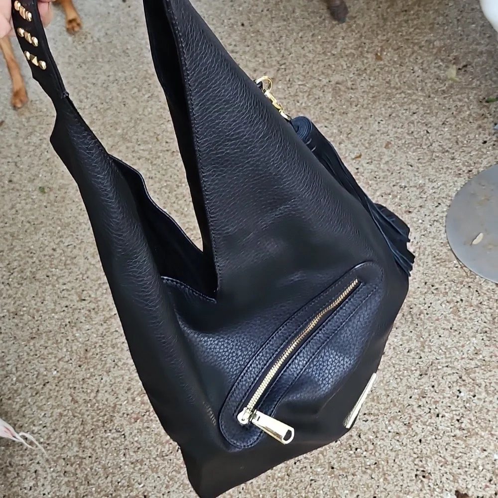 STEVE MADDEN Black Faux Leather Shoulder Large Hobo Shoulder Bag Tassel Charm - Picture 12 of 12